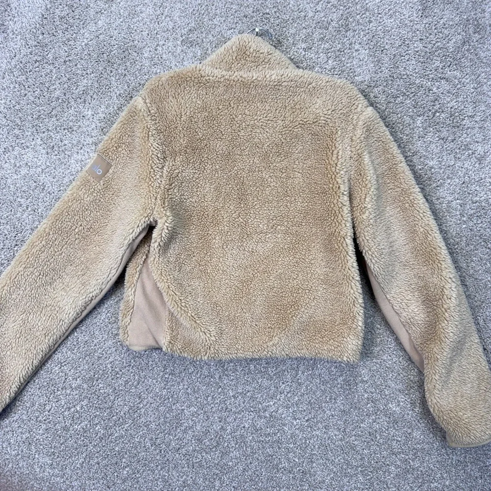 Alo Yoga Pullover Women XS Sherpa Quarter Zip Tan Cropped EUC